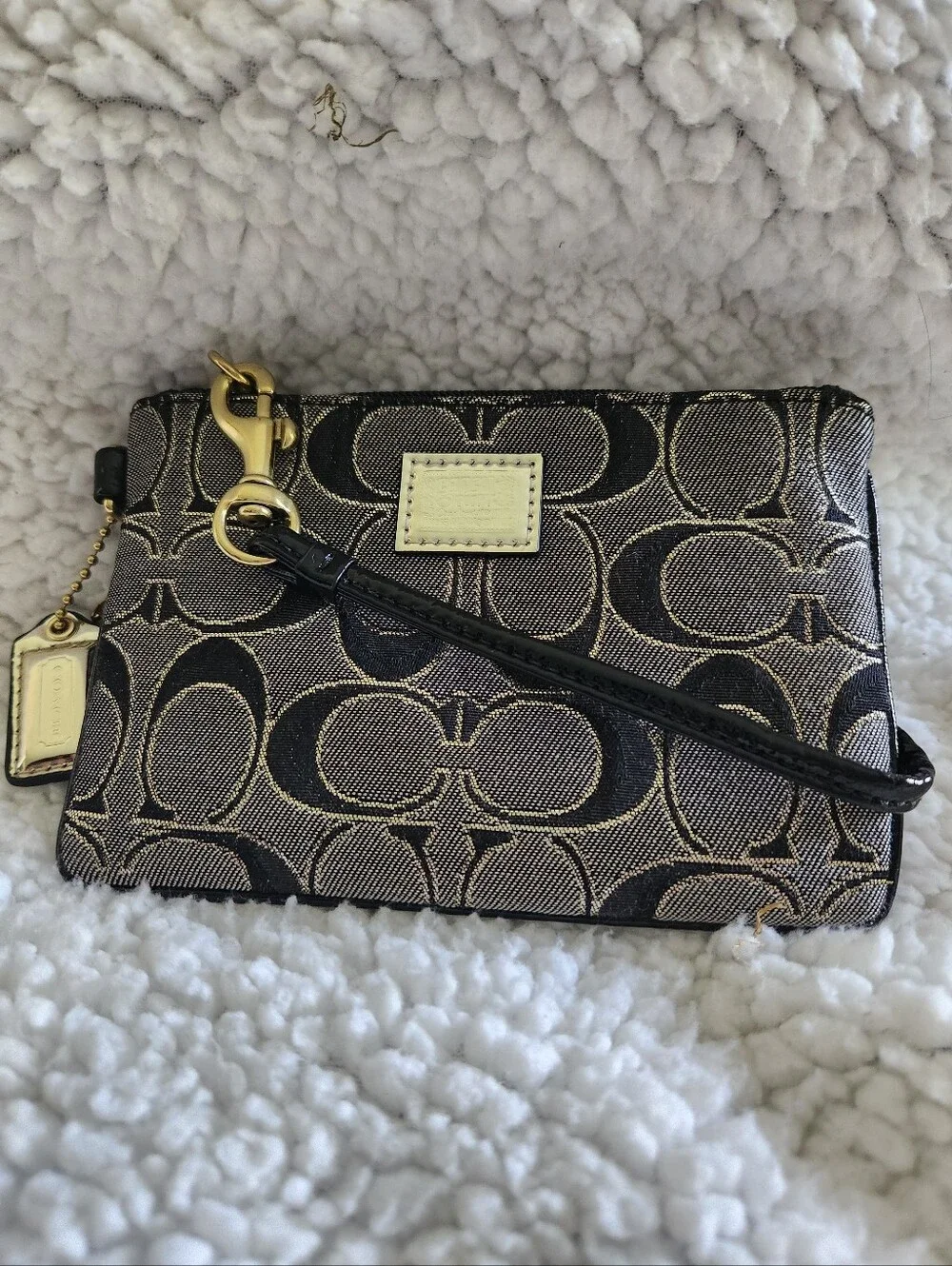 Coach Poppy Wristlet in Black and Gold Hardware